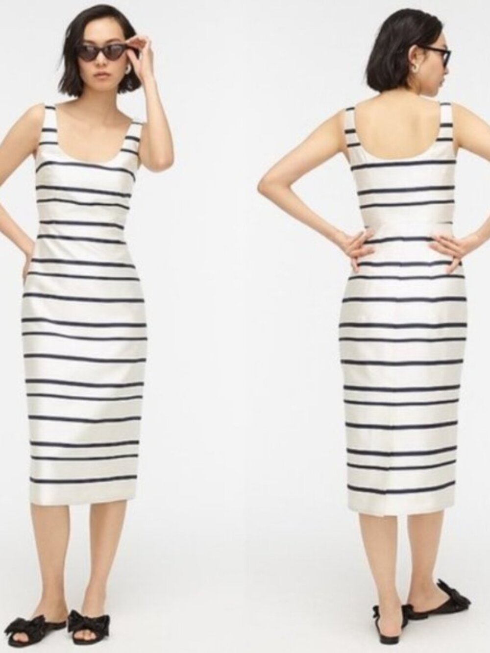 J. Crew White & Navy Striped Sleeveless Sheath Dress - 12